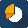 Annual consumption icon depicted by a pie chart on a navy blue square