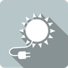 Solar and PV icon depicted by a white sun with a plug on a grey square
