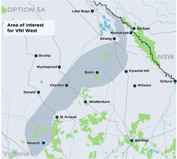 A map outlining the area of interest for Option 5A