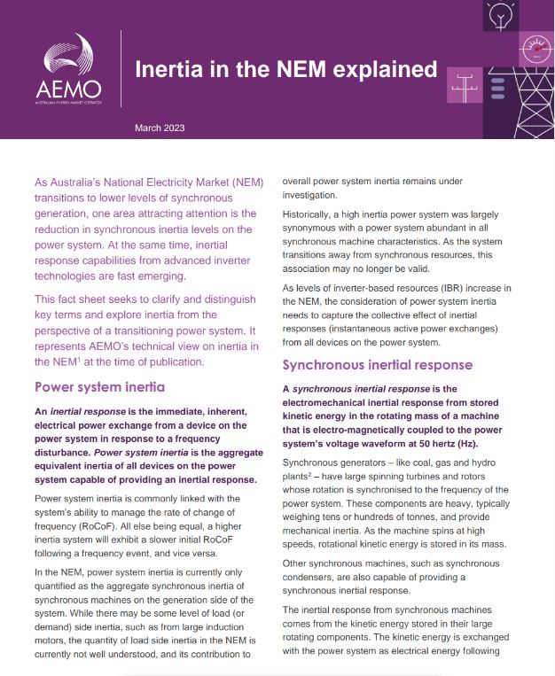 Intertia in the NEM explained