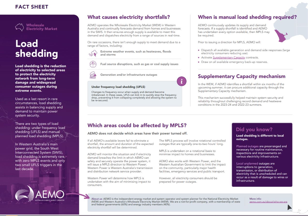 WEM Load Shedding Fact Sheet