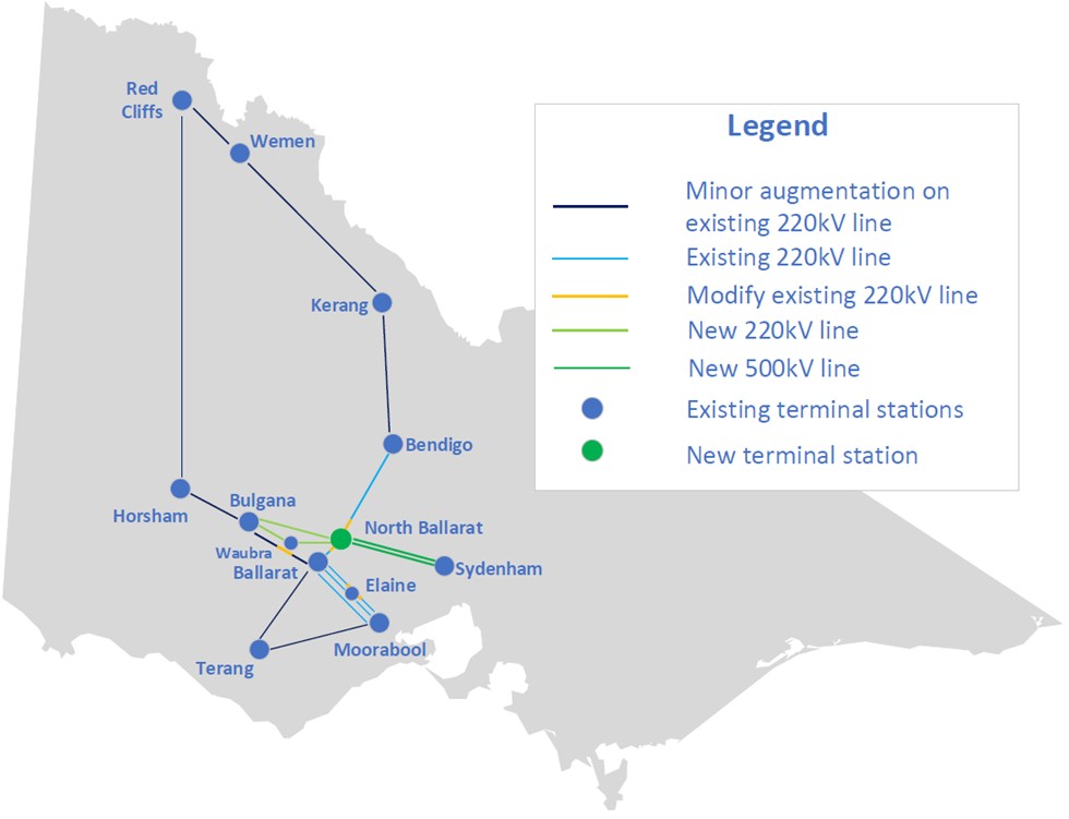 Map of transmission lines in Western Victoria