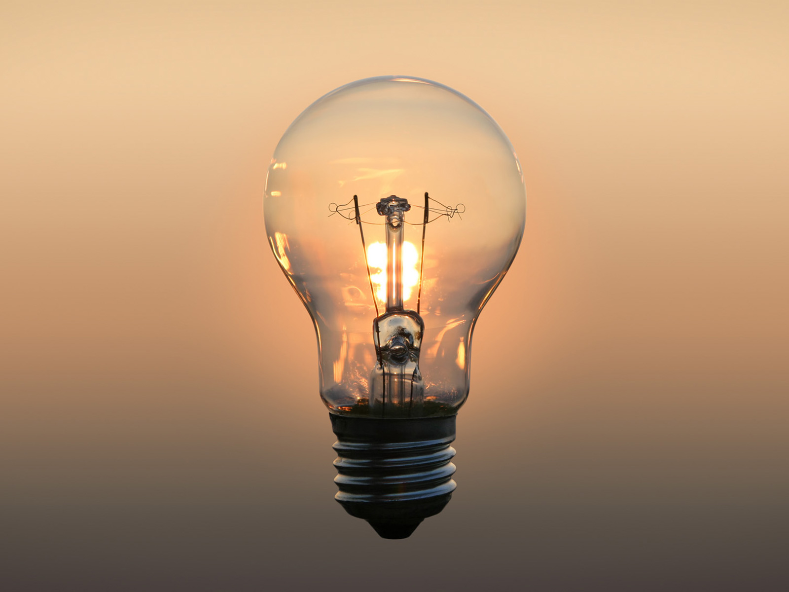 Single light bulb in front of a setting sun